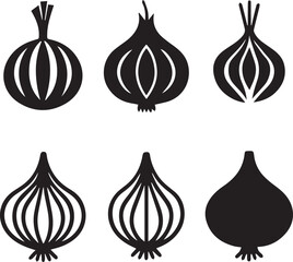 red onion silhouette vector set, black set of garlic bulbs isolated