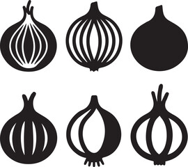 red onion silhouette vector set, black set of garlic bulbs isolated