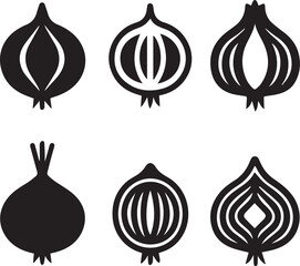 red onion silhouette vector set, black set of garlic bulbs isolated