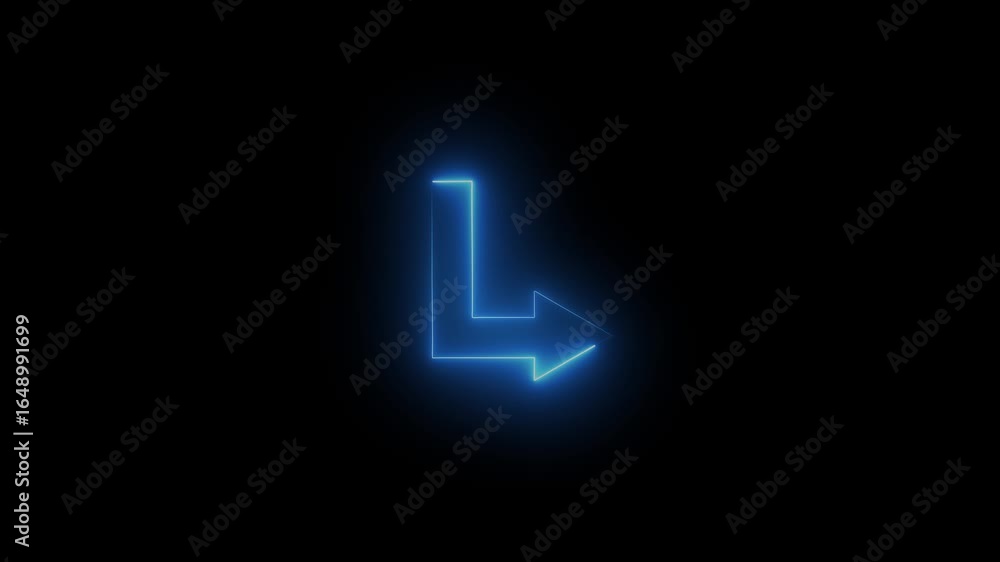 Poster abstract glowing neon directional arrow loading icon animation. abstract right neon arrow icon anima