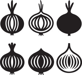 red onion silhouette vector set, black set of garlic bulbs isolated