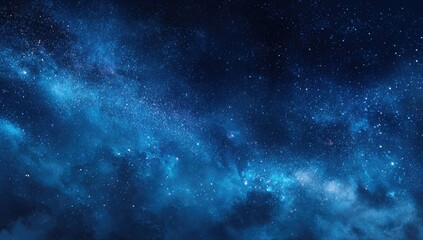 Deep space, swirling nebulae, and countless stars. A vast expanse of cosmic clouds in shades of blue and dark