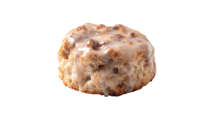 A single frosted cinnamon scone isolated on a white background.