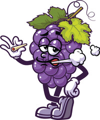 Obraz premium Cartoon mascot of grapes is smoking