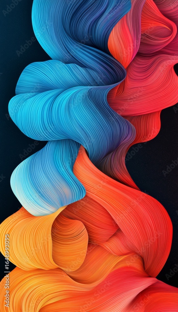 Aufkleber dynamic abstract waves of color intertwined, cool and warm hues flowing on a dark background