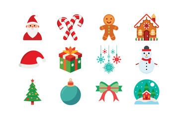 Festive Holiday Season Vector Bundle with Christmas Tree, Santa, Elf, Reindeer, Lights, and Decorative Elements
