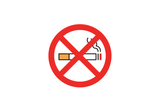 No Smoking Symbol Red Circle Prohibition Sign for Public Health Campaigns and Awareness on transparent background