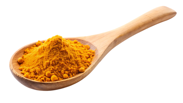 Wooden Spoon with Turmeric Powder Isolated on White Background – Transparent PNG, AI Generated