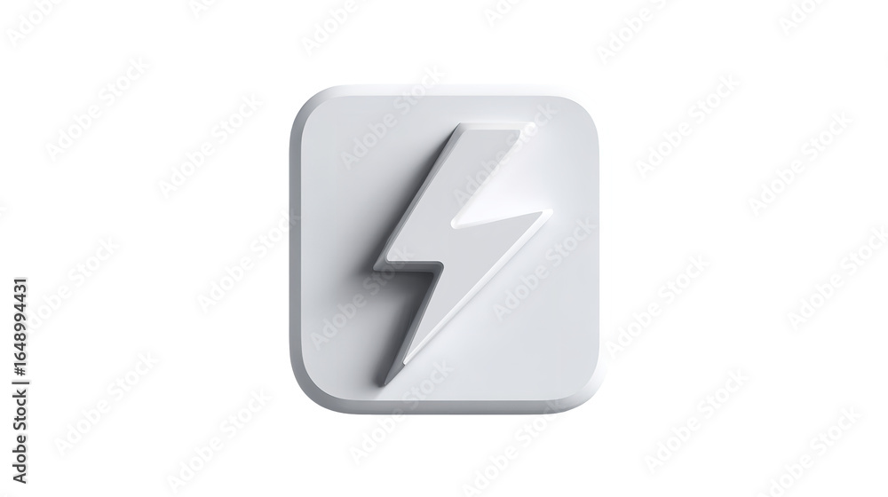 Poster modern white lightning bolt icon on square button on transparent background
