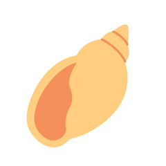 Flat vector cartoon illustration of an orange conch shell with smooth curves, isolated on white background. For card, marine, beach, vacation, sea, ocean, summer design. Hand drawn.