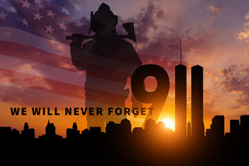 Patriot Day. Background with New York City Silhouette. September 11. 3d Illustration.