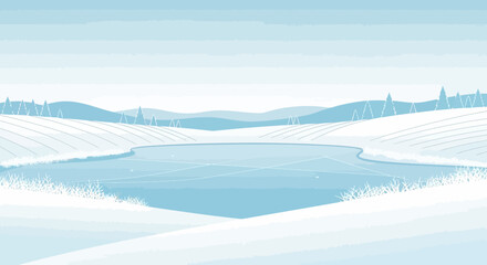 Obraz premium Icy Lake And Snow Landscape Scenery With Soft Light Winter Season