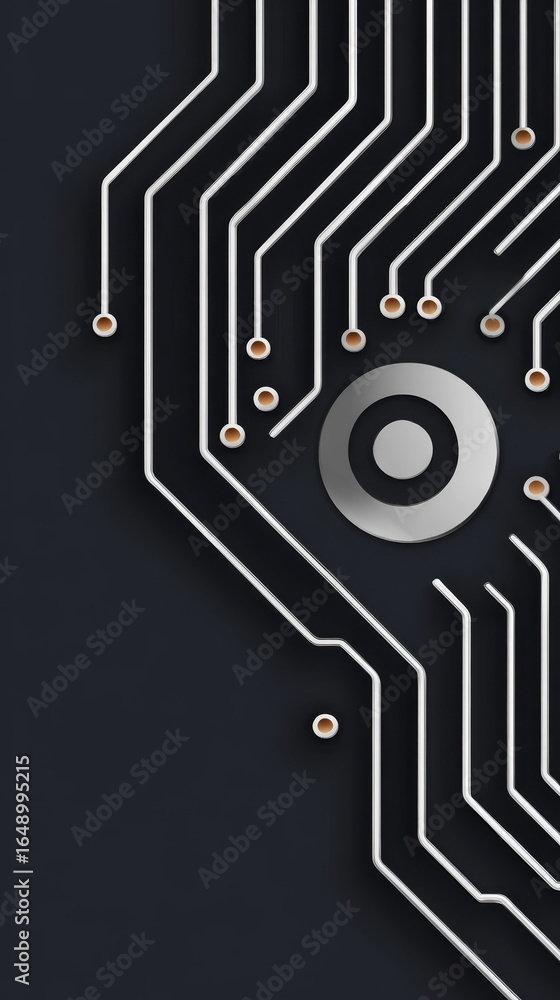 Poster a detailed macro photograph of a complex printed circuit board showcasing intricate pathways microch