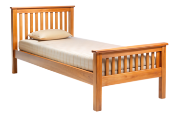 Wooden Twin Bed Frame Isolated on White Background – Transparent PNG, AI Generated