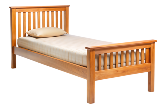 Wooden Twin Bed Frame Isolated on White Background – Transparent PNG, AI Generated - Powered by Adobe