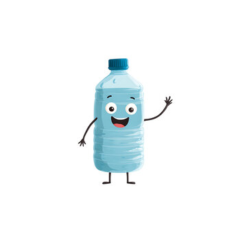 Friendly cartoon water bottle character waving hello with a cheerful expression, perfect for health and hydration campaigns.