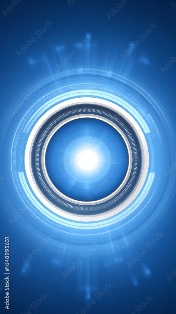 Poster a vibrant glowing blue light source forms circular backdrop for brilliant pure white circle position