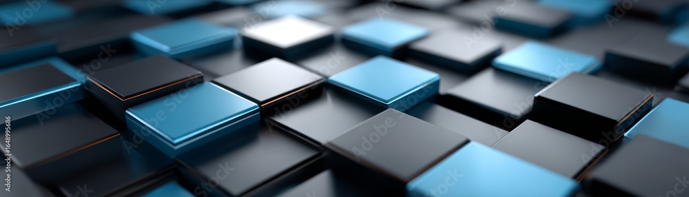 Poster a mesmerizing digital art creation featuring a complex array of three dimensional cubes arranged in 