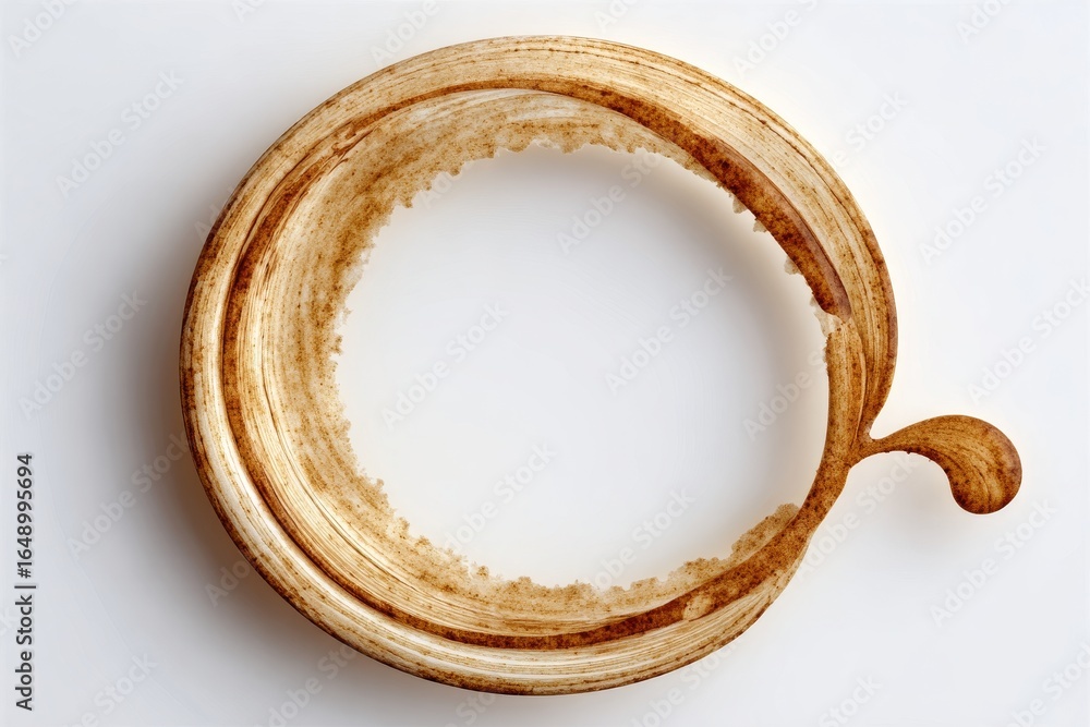 Poster detailed close-up of concentric coffee stains creating unique circular patterns on white surface