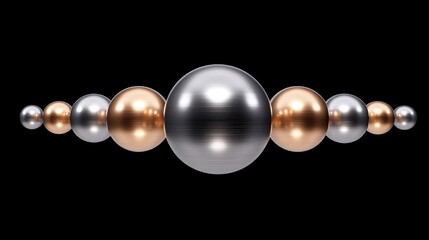 A stunning arrangement of metallic spheres in silver and gold hues against a black backdrop.