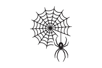 A black widow spider web silhouette vector art illustration on white background