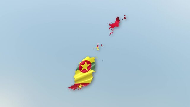 Grenada country Flag Hoisting and Zoom to reveal the Country Border Map with Waving Flag Intro which is useful for news, political events, sports intros and presentation.