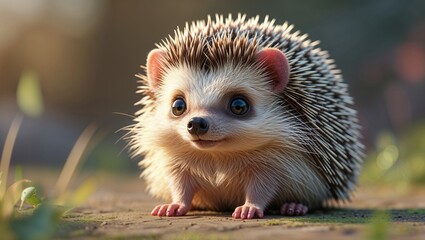 丸まった姿が愛らしいハリネズミ、かわいい動物イラスト