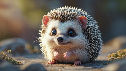 愛嬌たっぷりで可愛いハリネズミのイラスト、癒し系アニマルアート