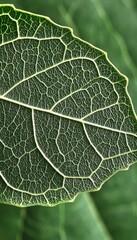 Close-Up of a Leaf with Intricate Veining, Showcasing Beautiful Patterns and Textures of Nature