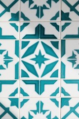 Obraz premium Geometric Tile Pattern with Teal and White Star Designs