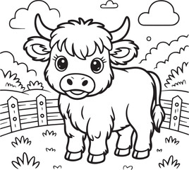 Smiling Calf Line Art for Kids