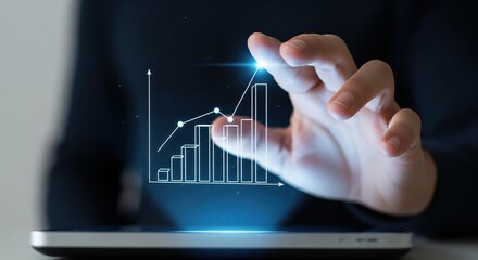Hand Interacting with Digital Business Growth Chart