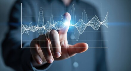 Obraz premium Hand Touching Digital Waveform Graph