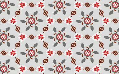 Vintage vector seamless floral pattern with cute hearts, skulls, and flowers
