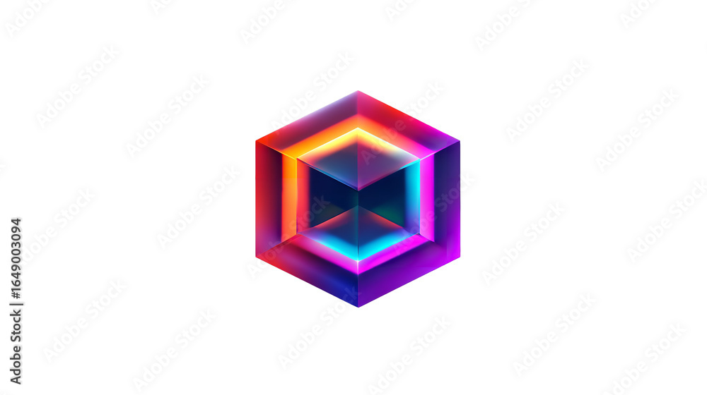 Aufkleber luminous hexagonal prism with vibrant gradients floating on transparent background