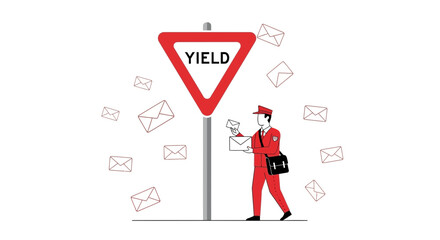 Mail Yield Ahead Concept Of Email Delivery Or Overload With Postal Symbol