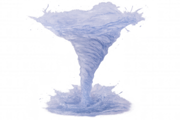Swirling vortex of water forming a tornado-like shape against a transparent background, perfect for visual effects and compositing