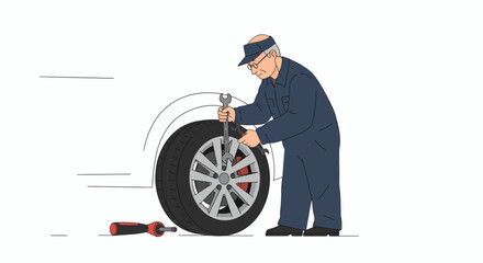 Reliable mechanic changing car tire with wrench for dependable auto repair services today