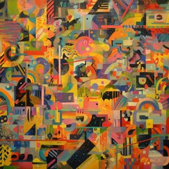 Colorful Abstract Geometric Pattern with Vibrant Shapes. Dynamic and visually striking abstract artwork filled with bold colors, geometric forms, and layered textures. 