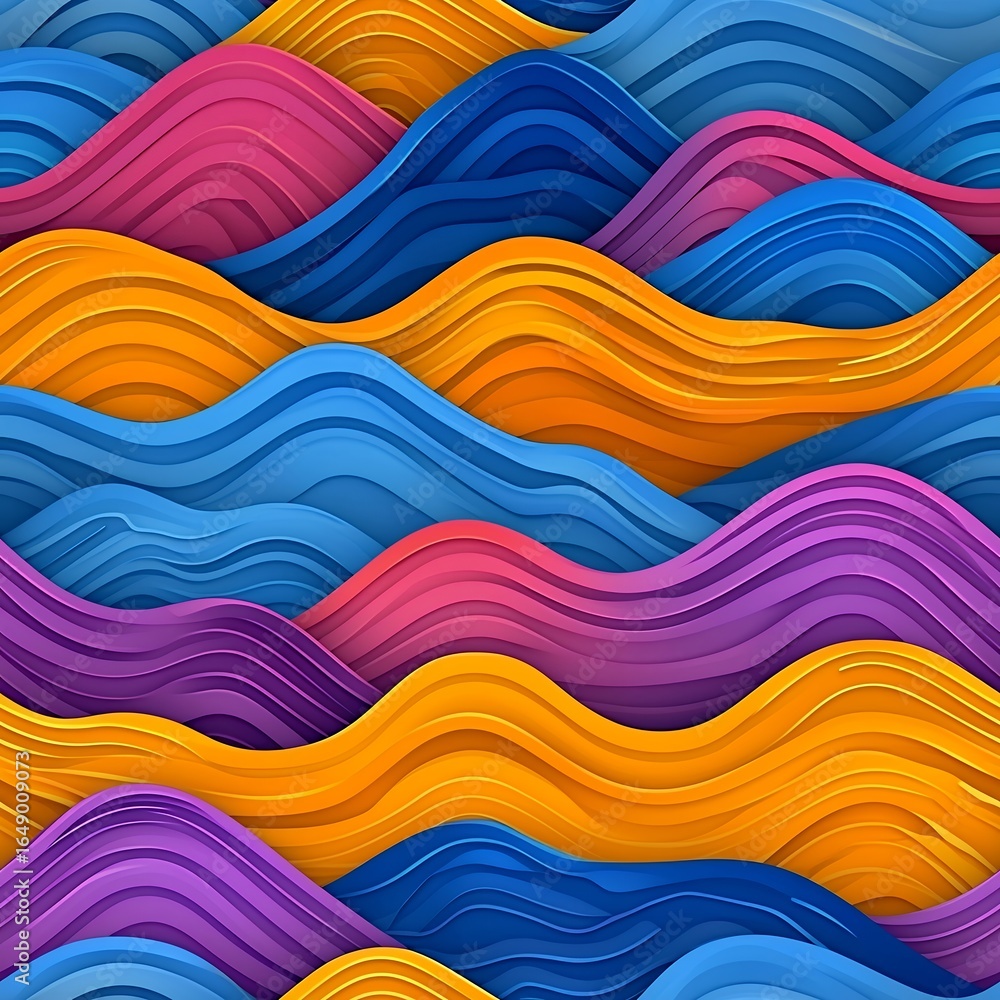 Poster abstract seamless wave pattern background with colorful gradient curves and geometric shapes