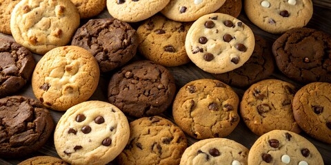 Obraz premium Top-Down Flat Lay of Assorted Chocolate Chip Cookies