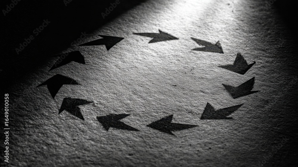 Poster a circular arrangement of arrows, pointing in a continuous direction, symbolizing a repetitive proce