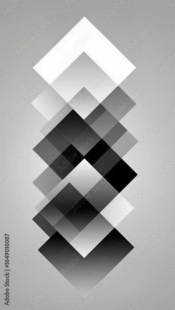 Poster layers of geometric forms create a striking visual contrast and depth