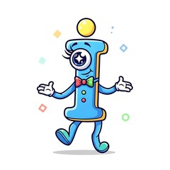 Playful Cartoon Number One with Big Eye and Bow Tie