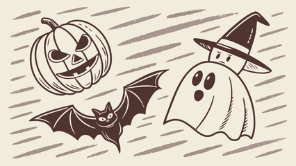 Halloween vector illustration with pumpkin bat and ghost halloween clip art halloween graphic halloween elements