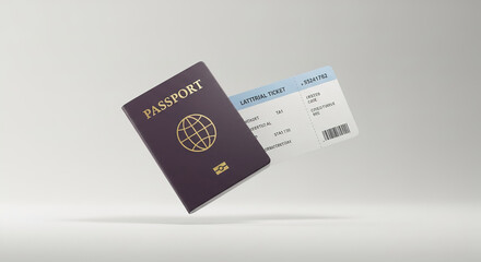 Essential travel items including a passport and flight ticket in a minimalist design