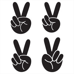 Fototapeta premium Four Black Peace Sign Hand Gestures on a White Background Symbolizing Harmony and Unity in Design and Art