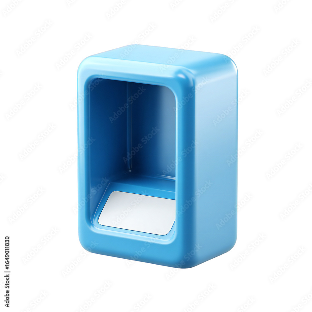 Aufkleber a simple, glossy blue cuboid object with rounded edges and an open rectangular cutout, isolated on a