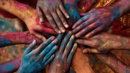A vibrant display of diverse hands coming together, showcasing a beautiful array of colors and unity in celebration of cultural diversity.