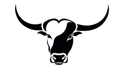 vector illustration of a bull head shape silhouette with big horns and serious looking face